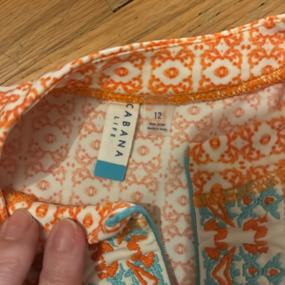 Cabana life girls embroidered orange teal rash guard swim shirt size 12 - Picture 3 of 5